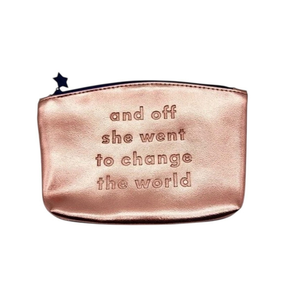 Ipsy Rose Gold MakeUp Cosmetic Bag "And‎ Off She Went To Change The World"